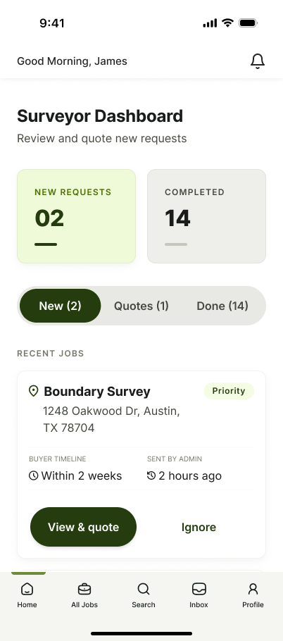 Surveyor dashboard screen